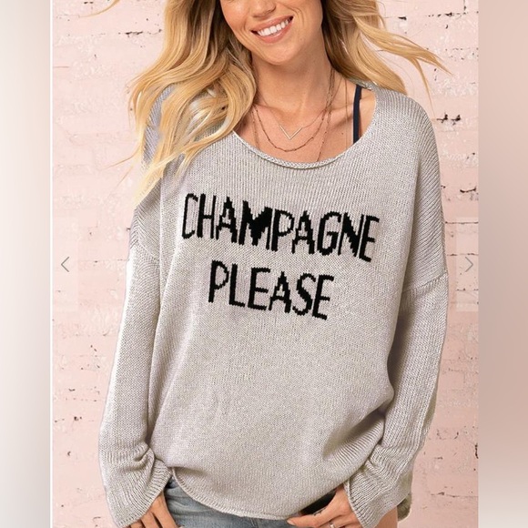 Cozy Champagne Please Graphic Oversized Sweater Top - Picture 3 of 6